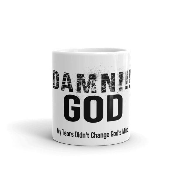 DAMN!!! God White glossy mug